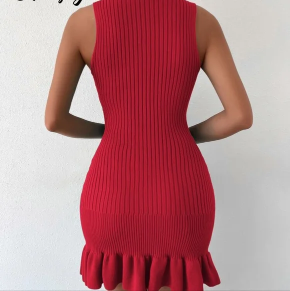 SHEIN Elegant Red Knit Sleeveless Dress - Picture 2 of 7